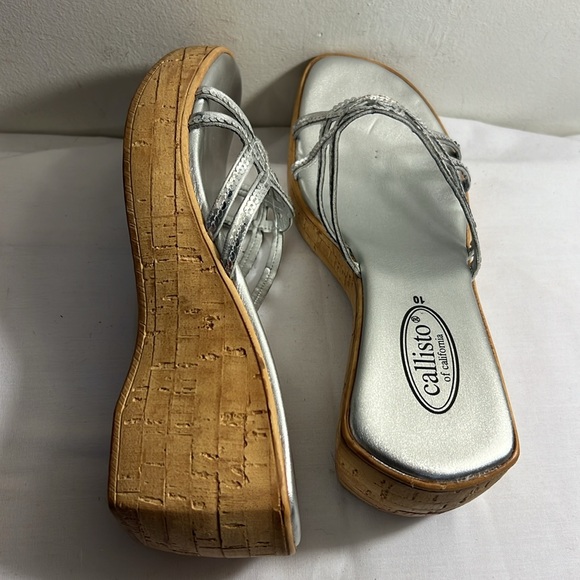 PRE0WNED CALLISTO OF CALIFORNIA SILVER WEDGE SANDALS WOMAN SIZE EUR 40 US 9.5 - Picture 6 of 7